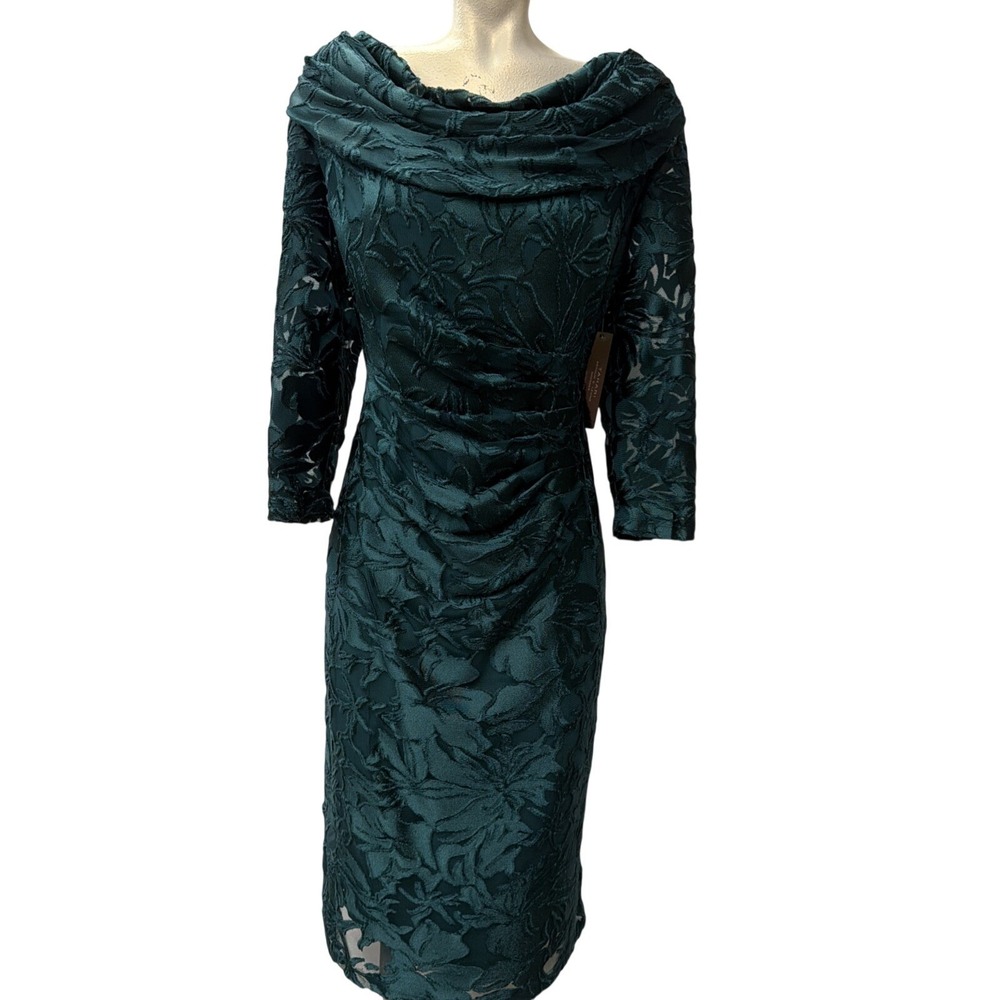 NWT Tahari Arthur S. Levine Mystic Teal Floral Sheath Dress TLMF0KE628 Womens 16